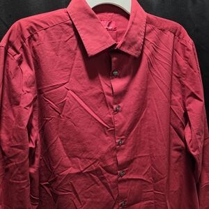Alfani Slim Fit Stretch Long Sleeve Dress Career Formal Modern Sz XL Red Shirt